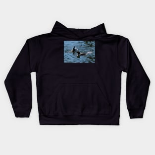 Goldeneye male showing off to the female. Kids Hoodie